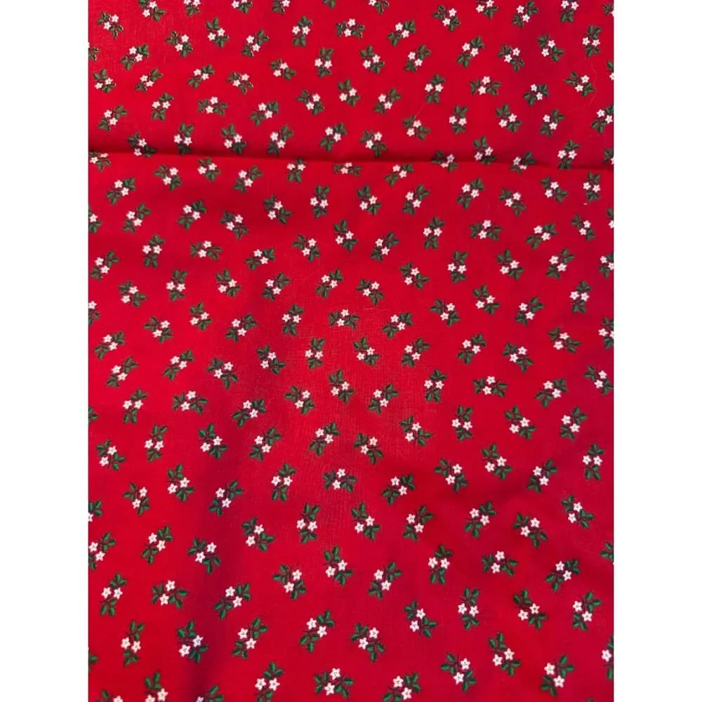 Green Holly Leaves Gold Berries Red Christmas Fabric 6 yards plus 12